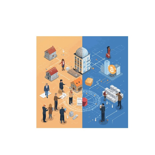 Process comparison for buying a property between the classic way and with blockchain back.